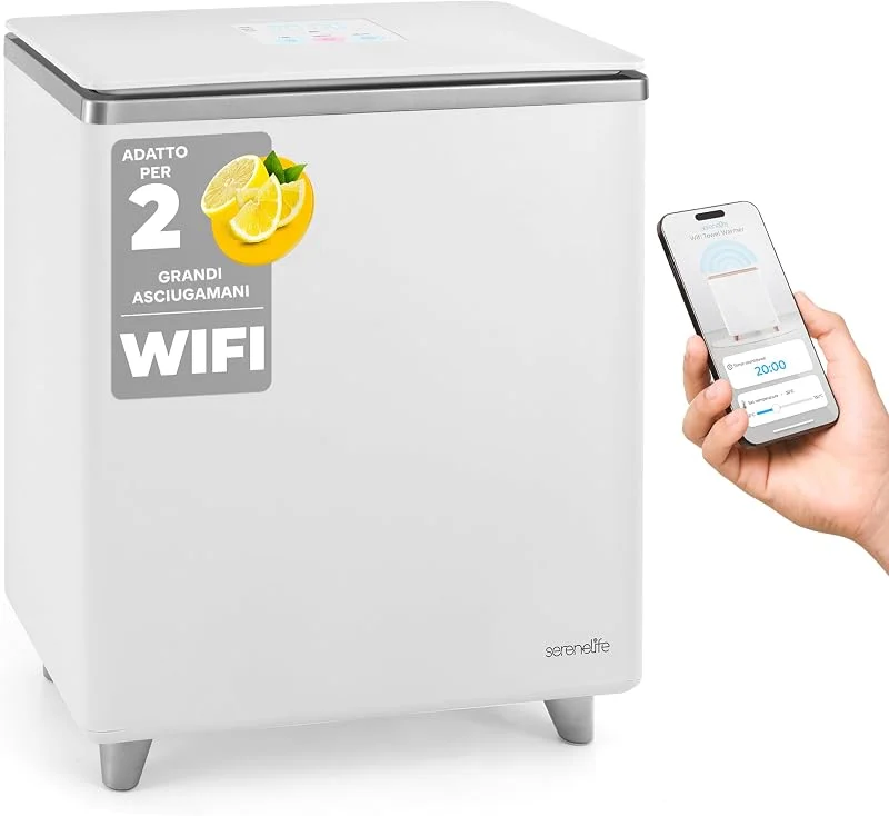 SereneLife Scaldasalviette Elettrico Bagno WIFI Rettangolare, Scaldasalviette Bagno Scalda Asciugamani, Coperte e Accappatoi, Fragranza Personalizzata, Spegnimento Auto, Argento — Riscaldamento
