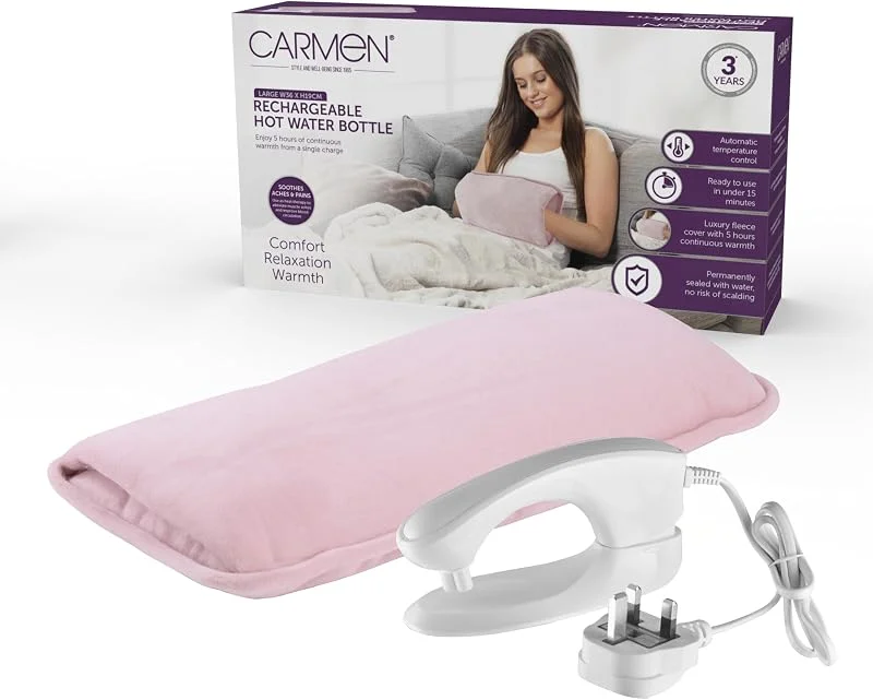 Carmen Borsa dell'acqua calda ricaricabile, copertura in pile morbido al tatto, scaldamani, controllo automatico della temperatura, larghezza 36 cm x altezza 19 cm, rosa — Riscaldamento
