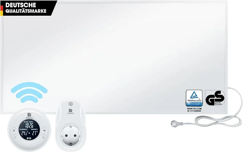 BR Bringer Riscaldamento a infrarossi, 1200 Watt, con termostato e telecomando, riscaldamento elettrico a infrarossi, a risparmio energetico, TÜV & GS, marchio di qualità tedesca (bianco)