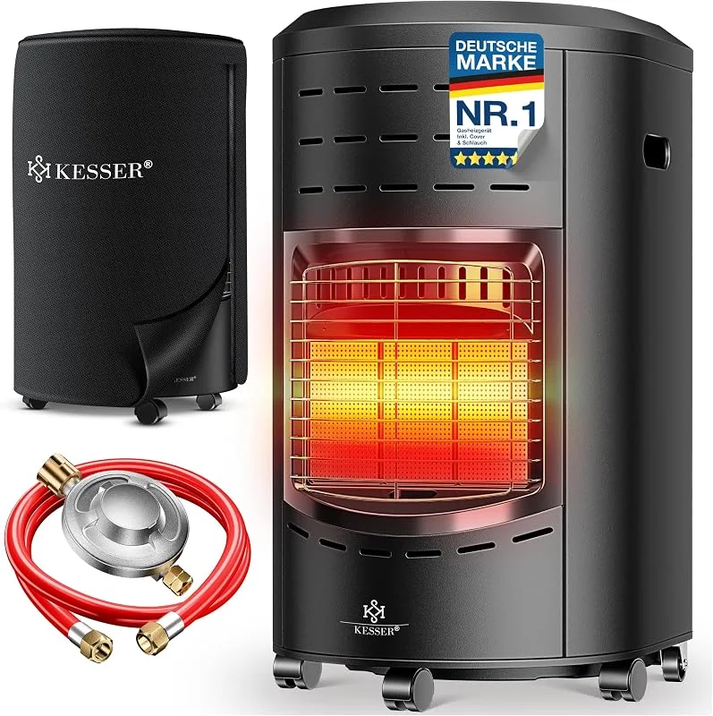 Riscaldatore a gas KESSER® con regolatore di pressione del gas, tubo flessibile + copertura protettiva – 4200 Watt, stufa, bruciatore a infrarossi in ceramica, bombole di gas butano o propano fino a — Riscaldamento