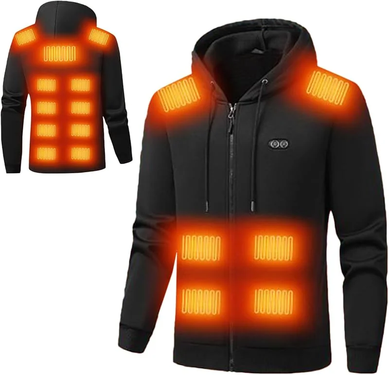 Giacca riscaldata con cappuccio da uomo, 17 zone di riscaldamento e 3 livelli di calore — Abbigliamento riscaldato
