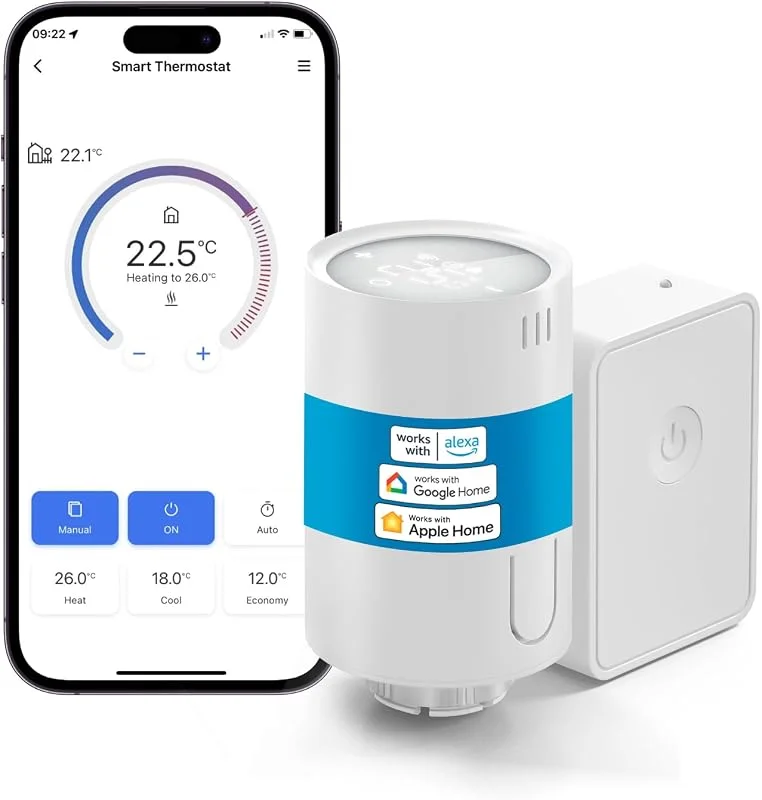 Meross Termostato intelligente per radiatore con hub, termostato per riscaldamento Wi-Fi, compatibile con HomeKit, Alexa e Google Assistant, controllo vocale, programmazione, rilevamento apertura