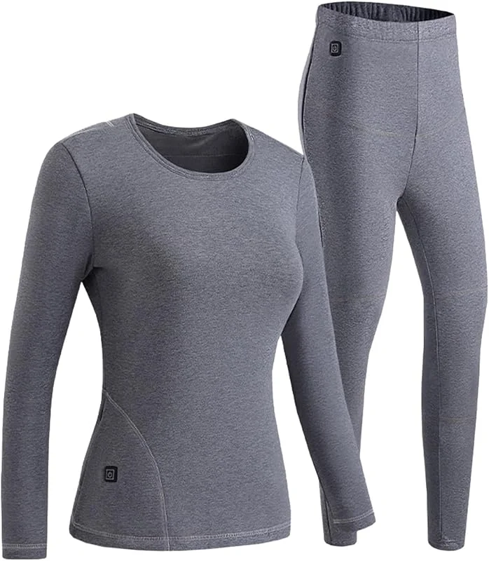 Set di biancheria intima termica da donna in cotone con fodera in peluche, biancheria intima invernale riscaldata con 11 zone, funzione di riscaldamento USB intelligente, resistente al freddo, calda — Abbigliamento riscaldato