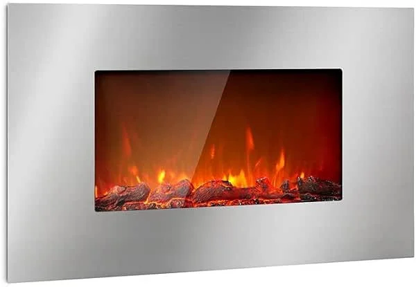 Klarstein Camino Elettrico, Caminetto Elettrico 2000 W, Camino Finto a Riscaldamento a Basso Consumo, Fuoco Finto LED, Spazio per Legna, Termocamino con Telecomando, Termostato e Timer