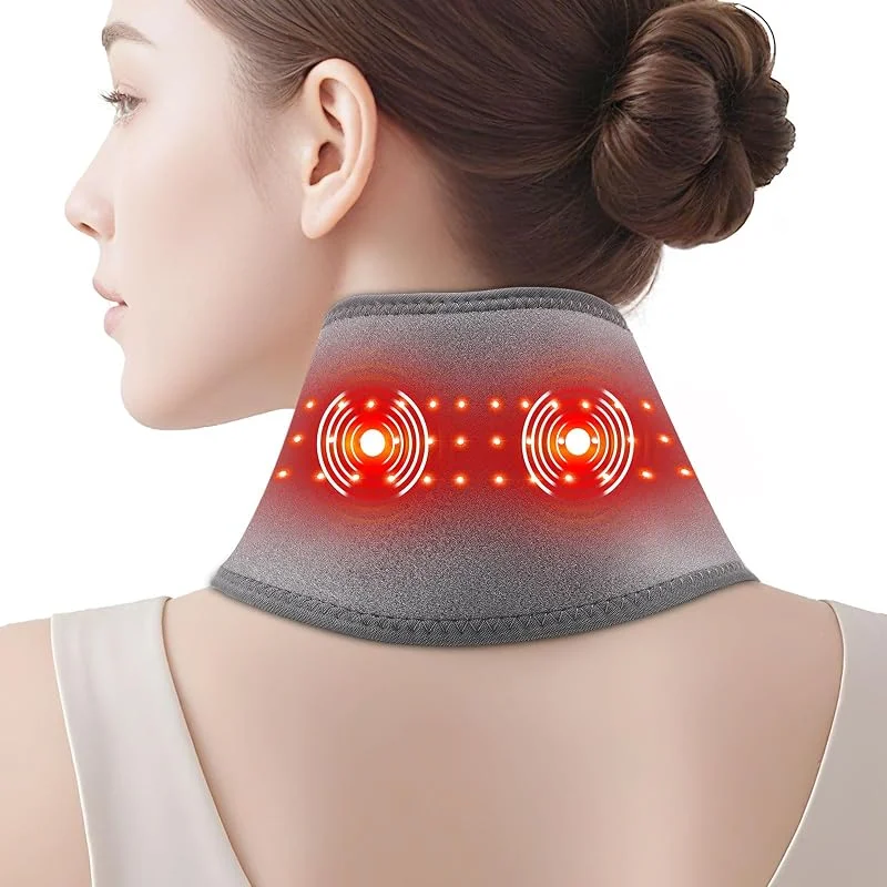 Grigio Cuscino Riscaldante Per Il Collo Senza Fili Con Massaggio Vibrante, Scaldacollo Portatile Con Luce Rossa 660nm, 3 Livelli Calore, 3 Modalità Vibrazione E Batteria Da 3000mAh, Lunghezza 85cm — Riscaldamento