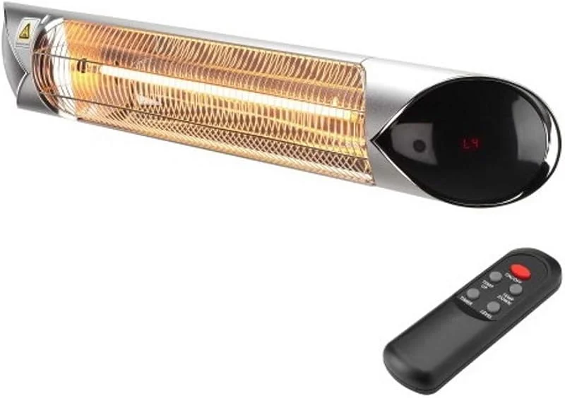 Lampada Riscaldante ad Infrarossi con Lampadina in Carbonio bassa luminosità max 2Kw, IP65, 4 Livelli di potenza con telecomando, Interno ed Esterno, Blaze2000 argento — Riscaldamento