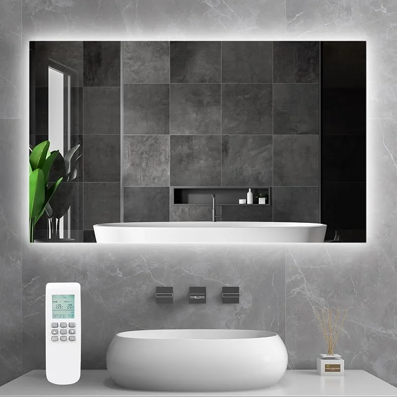 byecold Riscaldatore a infrarossi per specchio con termostato, 580 watt - Riscaldatore a infrarossi per specchio con illuminazione a LED - Specchio da bagno, 100x60 cm — Riscaldamento
