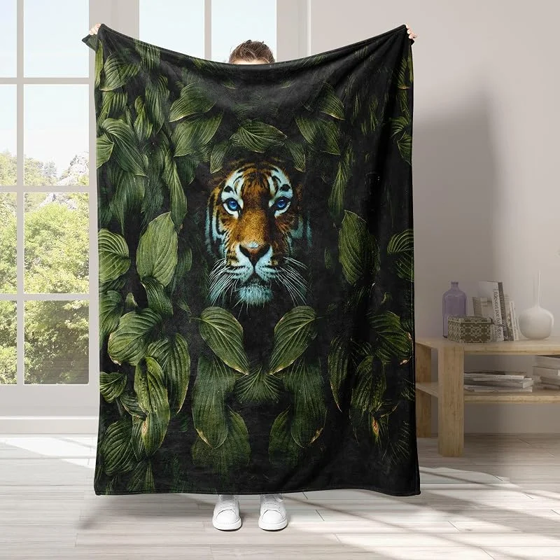 Foglia Coperta di Flanella 220x240cm, Tigre Blanket Morbido Caldo e Confortevole, Modello di Copert con Stampa 3D, Adatto a Tutte le Stagioni — Riscaldamento