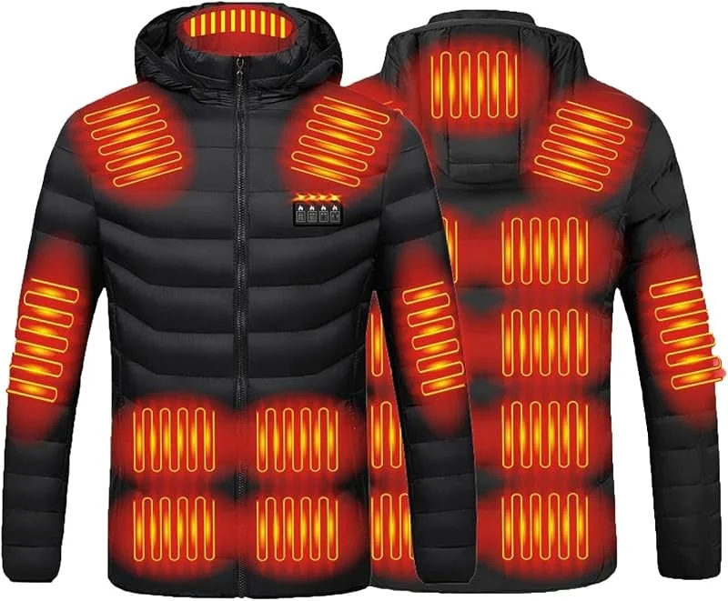 Giacca Riscaldata per Uomo Donna, USB 19 Zone Di Riscaldato Gilet Riscaldante Elettrico Cappotti Con Cappuccio, Gilet Caldo Invernale per Sci All'aperto Moto Escursioni In Campeggio — Abbigliamento riscaldato