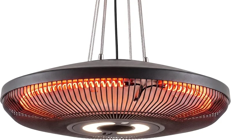 Outsunny Riscaldatore Elettrico da Patio Sospeso con Luce LED, 1000, 2000 W, IP65, Stufa a Infrarossi da Esterno da Soffitto con Controllo Touch, Telecomando, Timer 24 Ore, Nero — Riscaldamento