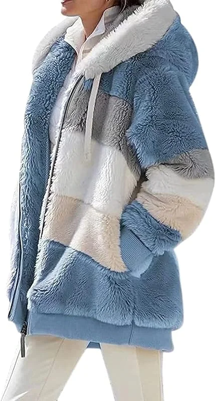 ABINGOO Giacca Donna Invernale Pile Cappotto con Cappuccio Zip Caldo Felpa — Abbigliamento riscaldato