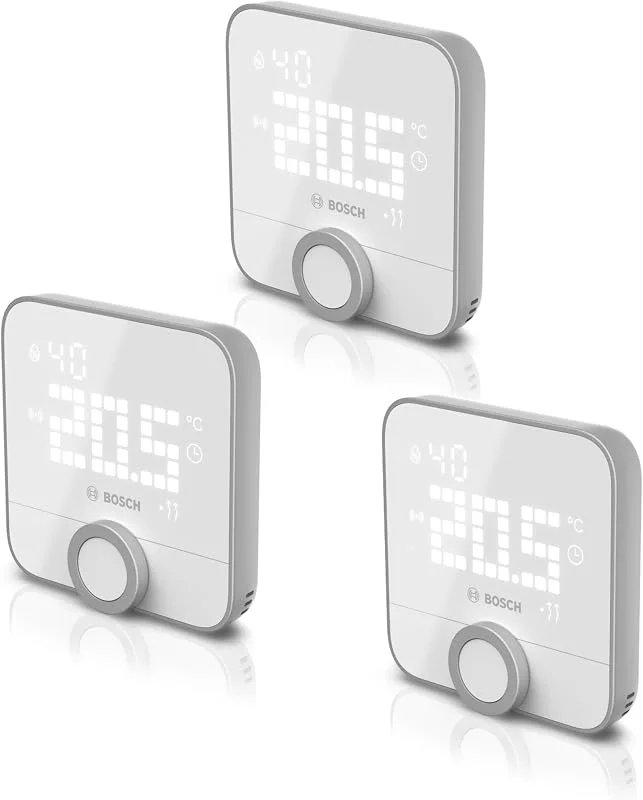 Termostato ambiente II Bosch Smart Home per sistemi di riscaldamento cablati, 230 V, compatibile con Google Assistant e Alexa, set da 3 pezzi