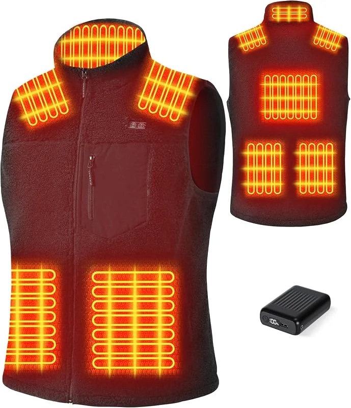 Gilet Riscaldato Uomo con Batteria 18400mAh 7.4V - Pile Sherpa, Riscaldamento Sicuro e Lungo, Lavabile in Lavatrice, Gilet Riscaldato Perfetto per Attività Outdoor — Abbigliamento riscaldato