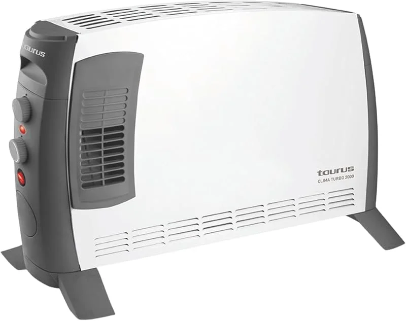 Taurus – Radiatore convettore Clima Turbo 2000, 2000W, 3 livelli di calore + Turbo, Termostato Regolabile, Per superfici fino a 20m², Piedini inclusi, Maniglia di trasporto — Riscaldamento