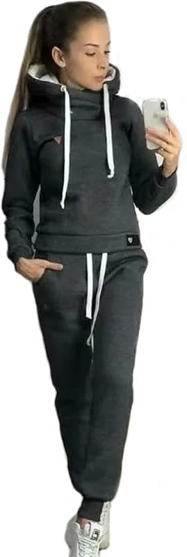 Yutdeng Tuta da Ginnastica Donna Felpe con Cappuccio e Pantaloni 2 Pezzi Invernale Caldo Pullover Tops Lunghi Pigiama Set Casual Jogging Tuta per Tempo Libero Termico Completi Sportivi — Abbigliamento riscaldato