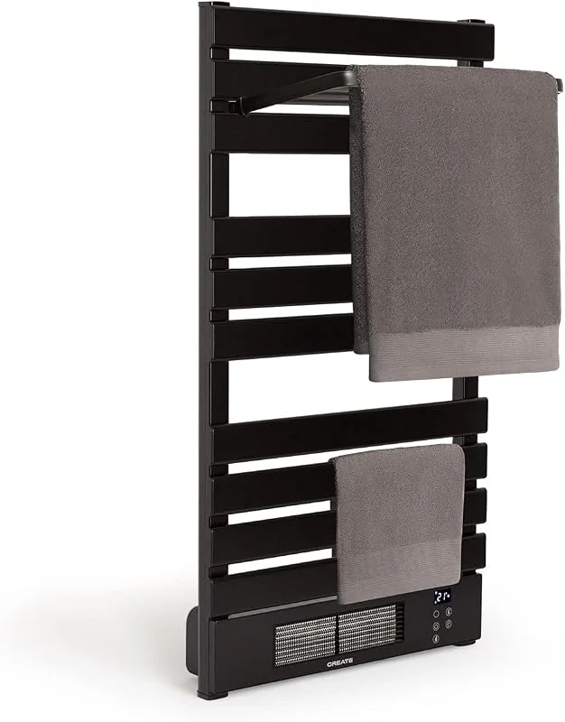CREATE, Warm Towel Pro + Mensola, Radiatore Asciugamani Nero, con Mensola, con WiFi, Telecomandato, 500 W e 1500 W, Elettrico, a Basso consumo, LCD, IP24 Anti-schizzi — Riscaldamento