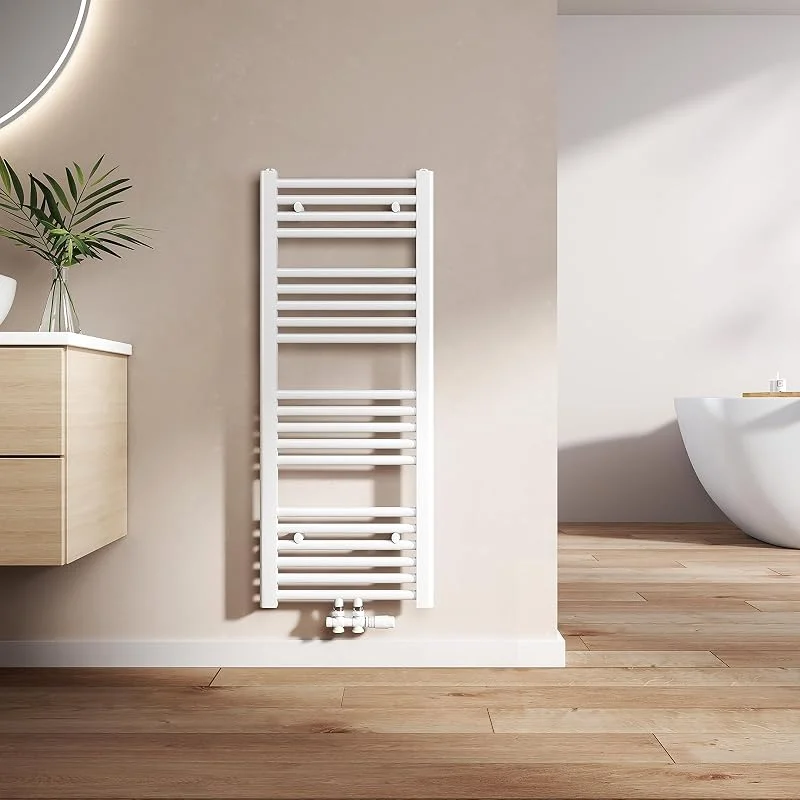 EMKE Scaldasalviette termoarredo, 100 x 40 cm, bianco colore, radiatore scaldasalviette ad acqua calda, termoarredo da bagno con collegamento centrale — Riscaldamento