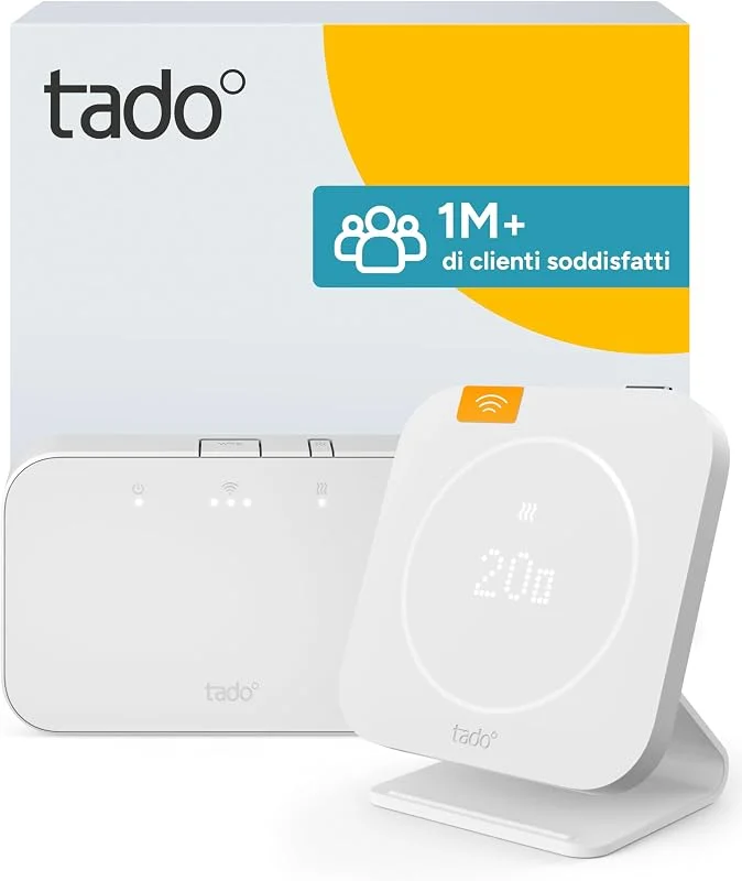 Kit di avviamento wireless tado° Smart Thermostat X (2a generazione) finitura a filo, include Bridge X, ricevitore wireless, controllo del riscaldamento per caldaie e riscaldamento a pavimento.