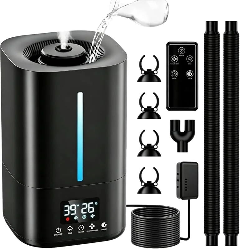 Umidificatore, Umidificatore Ambiente da 5 Litri per Piante e Animali da Interno con Timer e Sensore di Umidità Nebulizzatore a Ultrasuoni per Terrario con Due Tubi Flessibili da 2 Metri e Telecomando — Casa e cucina