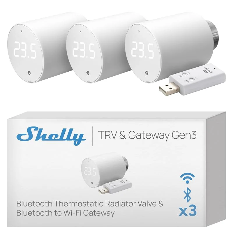 Shelly Blu TRV e Shelly Blu Gateway Gen3, termostato smart (3 pz) — Riscaldamento