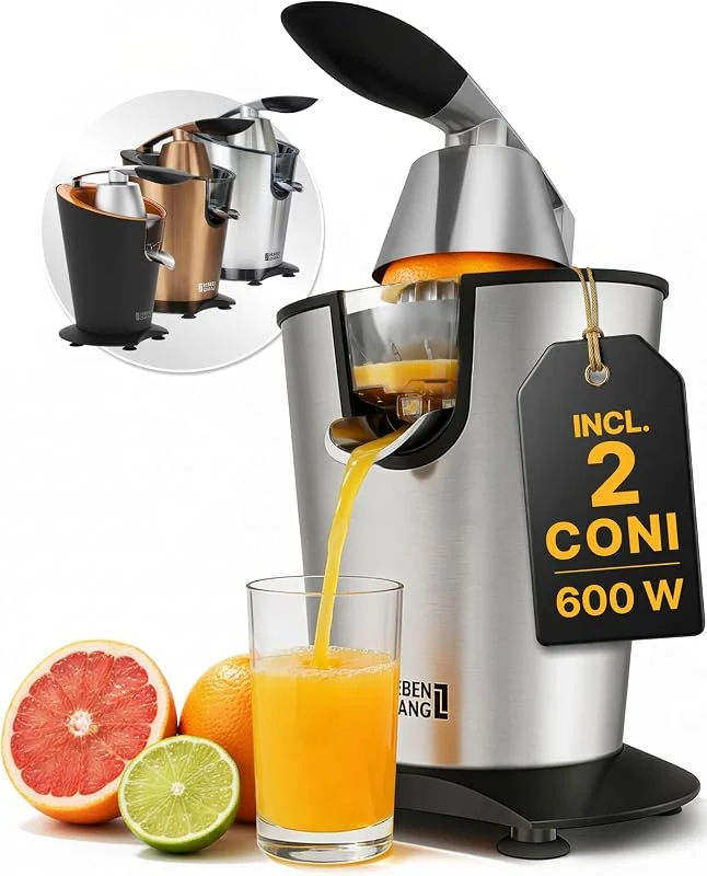 LEBENLANG Spremiagrumi elettrico 600W - Cono in acciaio inox & senza BPA — Riscaldamento