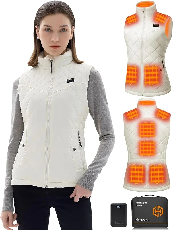 Gilet Riscaldato Donna con Batteria Inclusa da 16000 mAh 7, 4 V e 9 Zone Riscaldanti, Gilet Riscaldato a Batteria per Attività all’Aperto e Caccia — Abbigliamento riscaldato