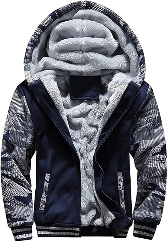 Felpa con Cappuccio Uomo Inverno Caldo Hoodie con Cerniera Integrale Felpe Uomo Manica Lunga Pullover Giacca di Spessore Cappotto in Pile Foderato — Abbigliamento riscaldato