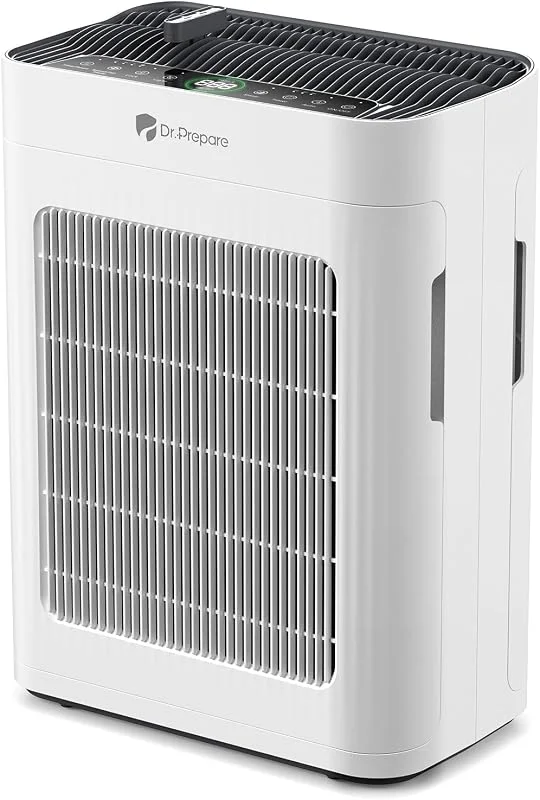Dr.Prepare Purificatore d'Aria Hepa Doppia Aspirazione 20dB CADR 300 m³, h fino a 100m² Rimuove 99, 97% Peli di Animali Fumo Polvere Polline con Modalità Pet per Camere da Letto Ufficio Appartamenti — Umidificatore