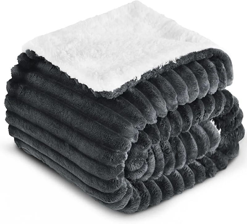 RUIKASI Plaid Coperta Pile Matrimoniale - 150x200 cm Coperta Termica Invernale Sherpa Morbida per Divano e Letto Matrimoniale, Grigio — Riscaldamento