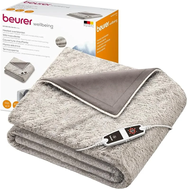 Beurer HD 150 XXL Nordic Termocoperta elettrica, con spegnimento automatico di sicurezza, 6 impostazioni di temperatura, lavabile in lavatrice, confortevole e in morbida pelliccia, 200 x 150 cm — Riscaldamento