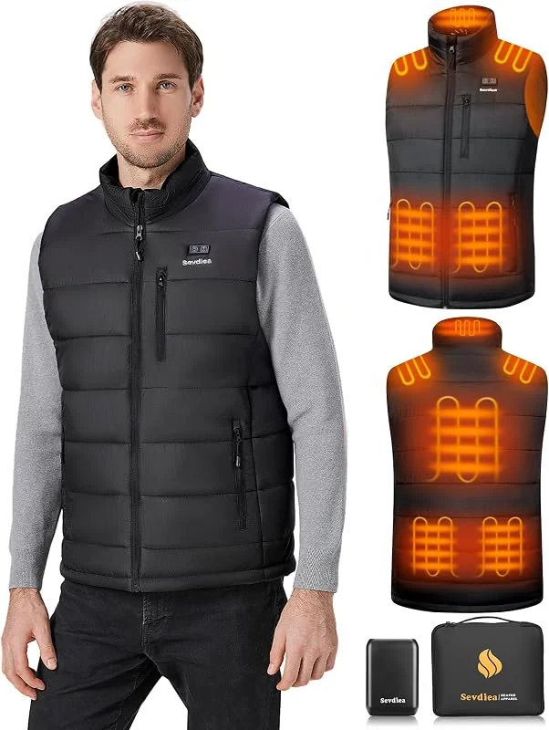 Gilet Riscaldato Uomo con Batteria Inclusa 7.4V da 16000mAh, Gilet Riscaldato Uomo con Power Bank, 8 Zone di Riscaldamento, per All'aperto Lavoro, Pesca, Moto — Abbigliamento riscaldato