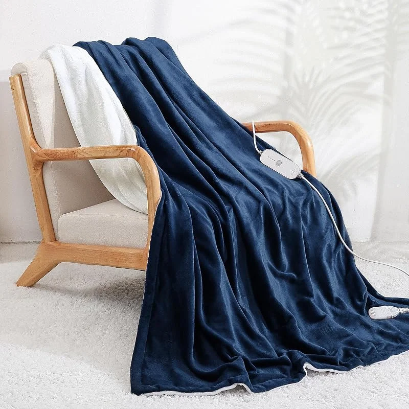 CURECURE Grande Coperta Termica Riscaldamento Rapido, Grande e Morbida in Flanella con 10 ore di Spegnimento Automatico e 4 Livelli di Calore, Lavabile in Lavatrice (Bleu Foncé, 130x180cm)