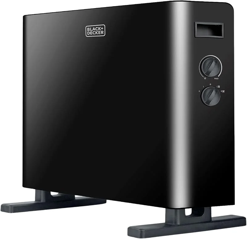 BLACK + DECKER BXCSH2000E - Termoconvettore da 2000W. Design elegante con finiture nere. Termostato integrato, 2 potenze con e senza ventilazione. Arresto di sicurezza. — Riscaldamento