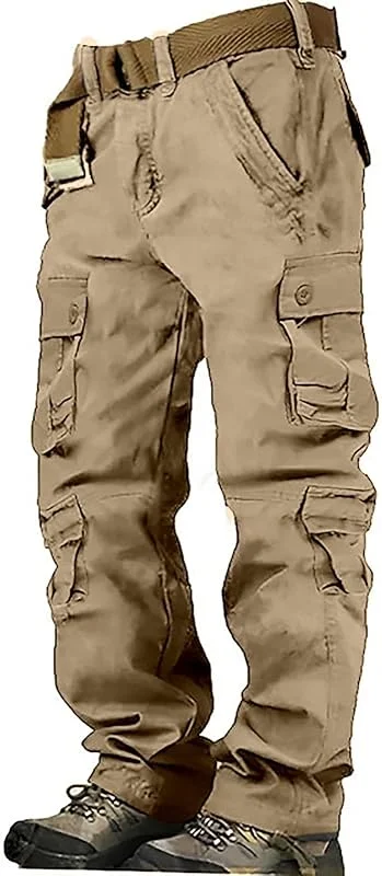 Pantaloni cargo da uomo Baggy Outdoor – Pantaloni estivi lunghi in cotone con 8 tasche, mimetici, traspiranti, per attività all'aria aperta, gamba larga, tattici, vestibilità regolare — Abbigliamento riscaldato