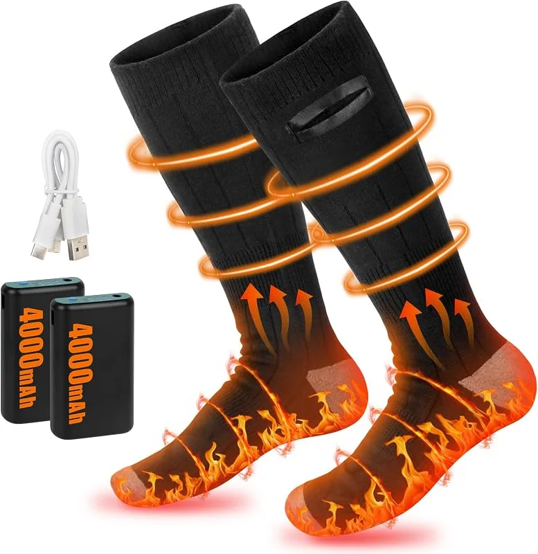 Mineup Calzini Riscaldanti Elettrici, 2×4000mAh Calze Riscaldate Ricaricabili, Calze Riscaldate Uomo Donna, 3 Livelli Di Calore, Lavabile Calz Scaldapiedi Per Sci, Ciclismo, Pesca, Campeggio, Unisex — Riscaldamento