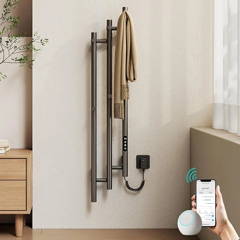 EMKE Scaldasalviette elettrico 1150 x 216 mm, scaldasalviette di design con controllo app WiFi, scaldasalviette con 6 ganci, 220 W, IP45, grigio — Riscaldamento