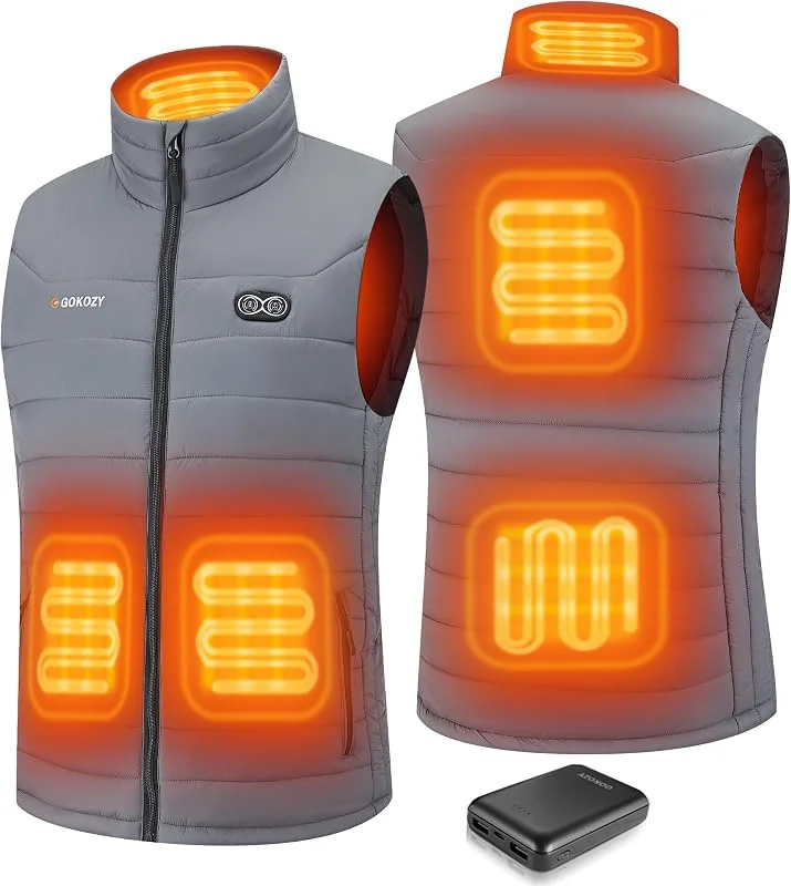 Gokozy Gilet Riscaldato Uomo con Power Bank da 10000mAh Giubbino Riscaldato Uomo con 5 Zone di Riscaldamento Leggera e Impermeabile per Caccia ed Escursionismo — Abbigliamento riscaldato