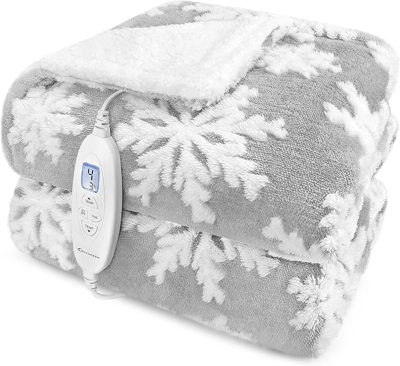 MYCARBON Coperta Elettrica 180x160cm 10 Temperature Timer 9h Basso Consumo — Riscaldamento