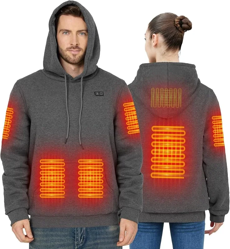 Felpa con Cappuccio Riscaldante con Interno in Pile per Uomo e Donna, Batteria 7.4V 20000mAh - Giacca Termica Intelligente 6 Zone, 3 Livelli di Calore per Outdoor, Campeggio, Escursionismo — Abbigliamento riscaldato