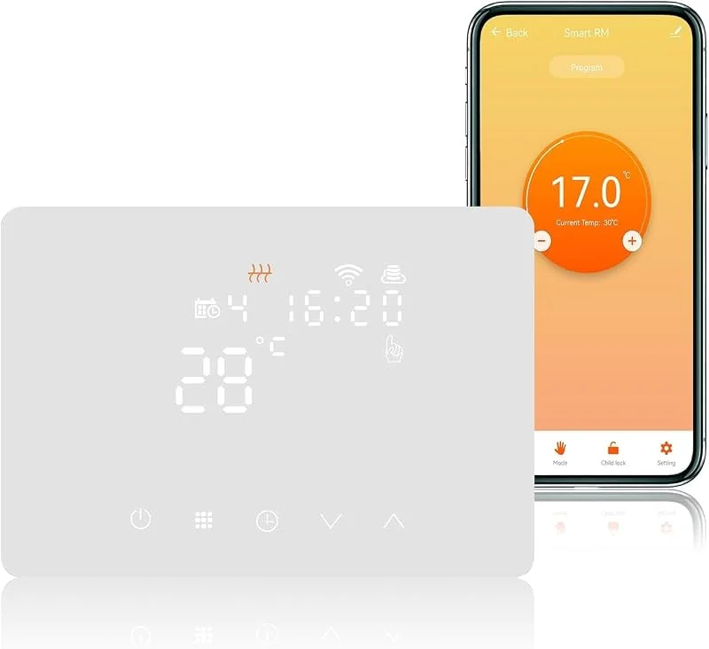 Termostato Caldaia WiFi Programmabile 220V 5A Alexa Compatibile, Cronotermostato Caldaia Digitale Intelligente 503 da Parete, Tuya, Smart Life App Controllo, Contatto Secco, (BIANCO) — Riscaldamento