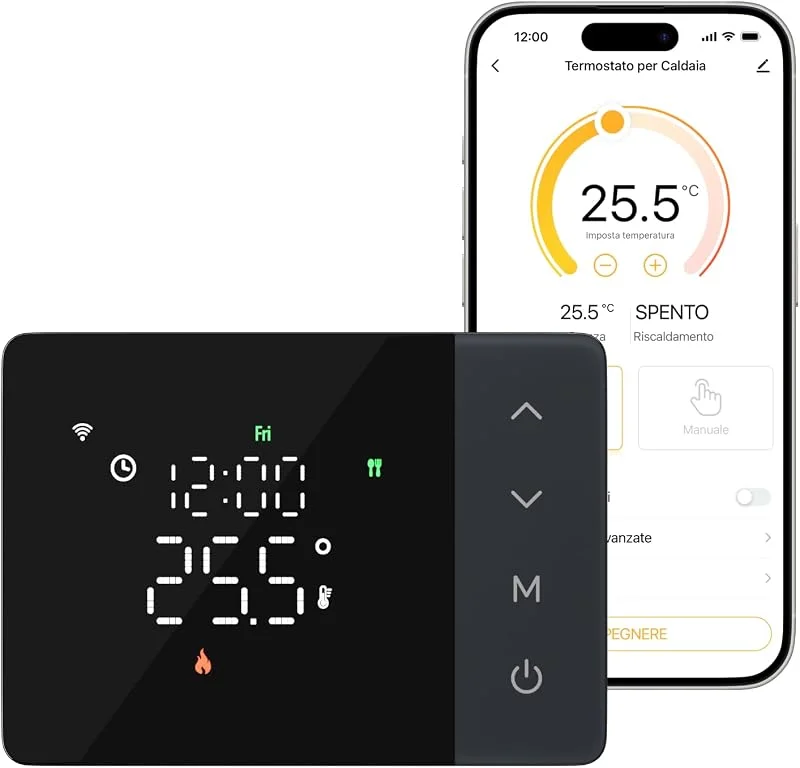 Cronotermostato WiFi a Batteria EZAIoT – Caldaia Gas, Scatola 502, 503, Programmazione 7×6, NO, NC, 2.4GHz, Controllo Vocale Alexa, Google, Tuya APP, Nero — Riscaldamento