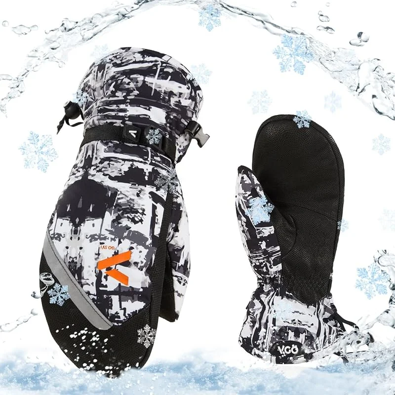 Vgo... Guanti da Sci Impermeabili, Guanti Invernali Snowboard in Pelle da Neve in Thinsulate 3M Antivento Termici — Abbigliamento riscaldato