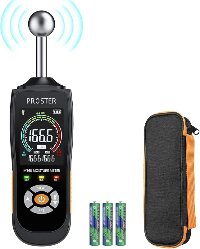 Proster Igrometro Misuratore di Umidità a Sfera Rilevatore di Umidità 5 a 40mm Analisi di Profondità Rilevazione Senza Danni Auto Spegnimento con Indicatore Tricolor e Torcia — Umidificatore