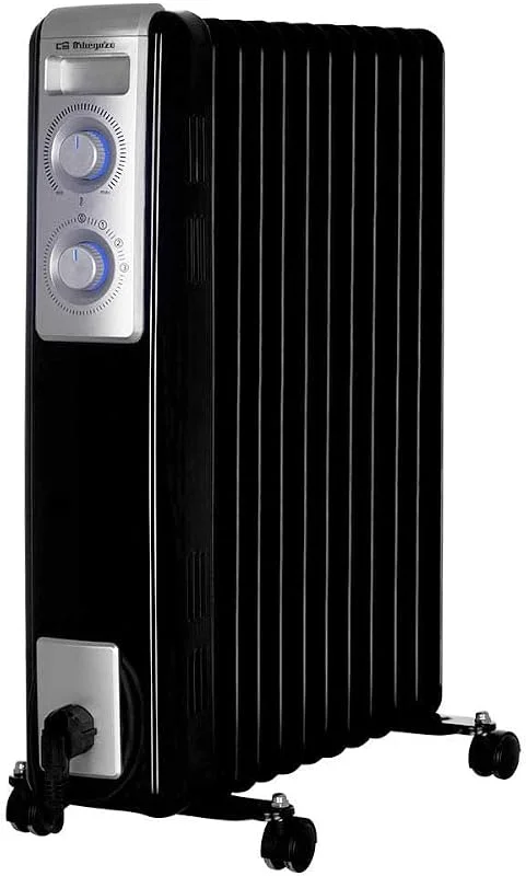 Orbegozo RN 2500 Radiatore Olio 11 Elementi 2500W Luce LED Termostato Regolabile Raccoglitori Rotelle Nero — Riscaldamento