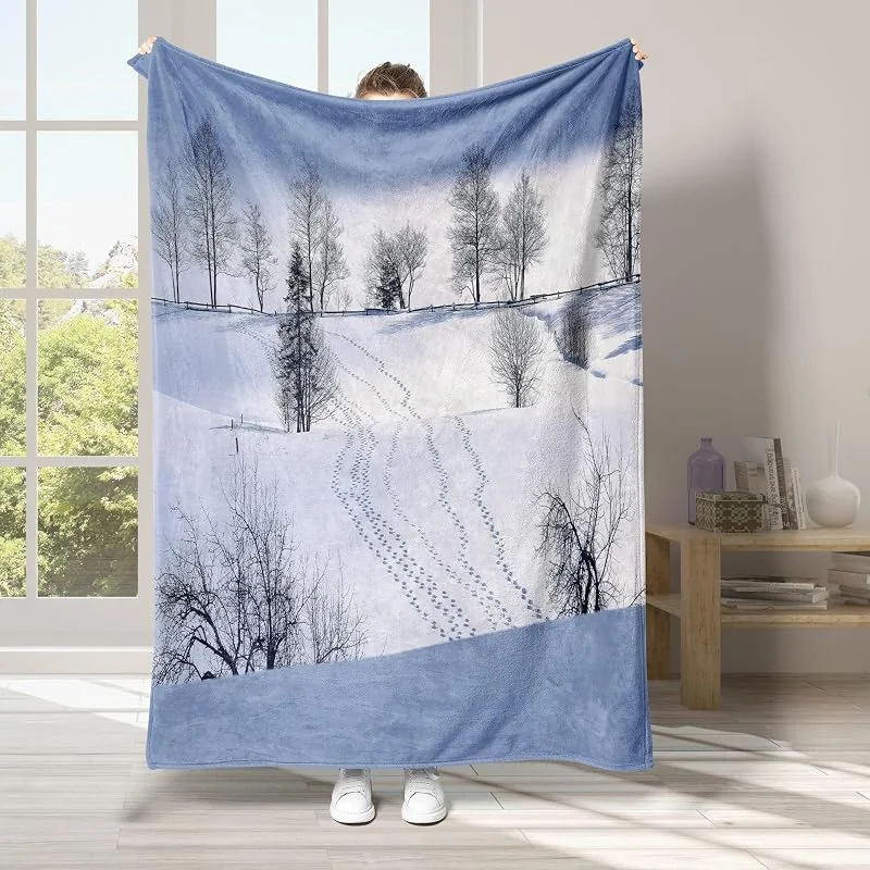 Nevicare Coperta di Flanella 220x240cm, Albero Blanket Morbido Caldo e Confortevole, Modello di Copert con Stampa 3D, Adatto a Tutte le Stagioni — Riscaldamento