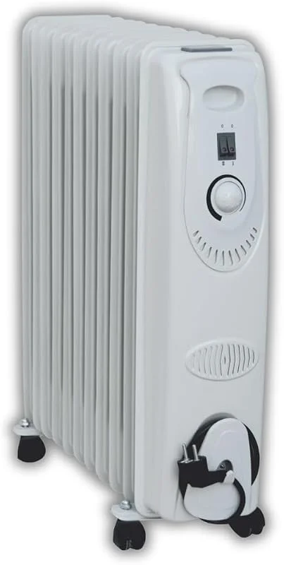 Radiatore ad Olio Elettrico Basso Consumo Efficiente Bianco 9 Elementi 3 Livelli Riscaldamento Termosifone Termostato Regolabile Trasportabile 2000W Protezione Surriscaldamento Silenzioso