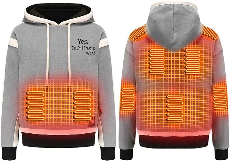 2024 Offerte Lampo del Giorno Gilet Riscaldato Pile Polare Leggero Gilet Unisex Felpa Ampia con Cappuccio e Tasca a Maniche Lunghe in Velluto Ispessito Riscaldato a Nove Zone Casual per Adulti — Abbigliamento riscaldato