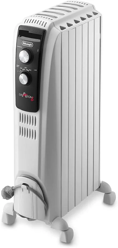 De'Longhi Dragon 4 TRD40615 Radiatore ad olio da 6 Elementi per Ambienti fino a 45m³, Calore a lungo, 3 Livelli di Potenza, Timer, Protezione Antigelo e Funzione Eco, 1500W, Bianco — Riscaldamento
