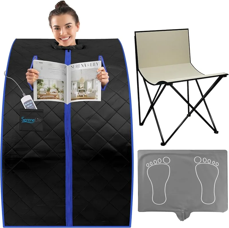 SereneLife Sauna Portatile per Casa, Spa Personale a Infrarossi, Sauna da Casa 3 Piastre Riscaldanti, Sauna con Sedia Pieghevole, Pad Riscaldato, 102x84x80 Centimetri, Nero — Riscaldamento