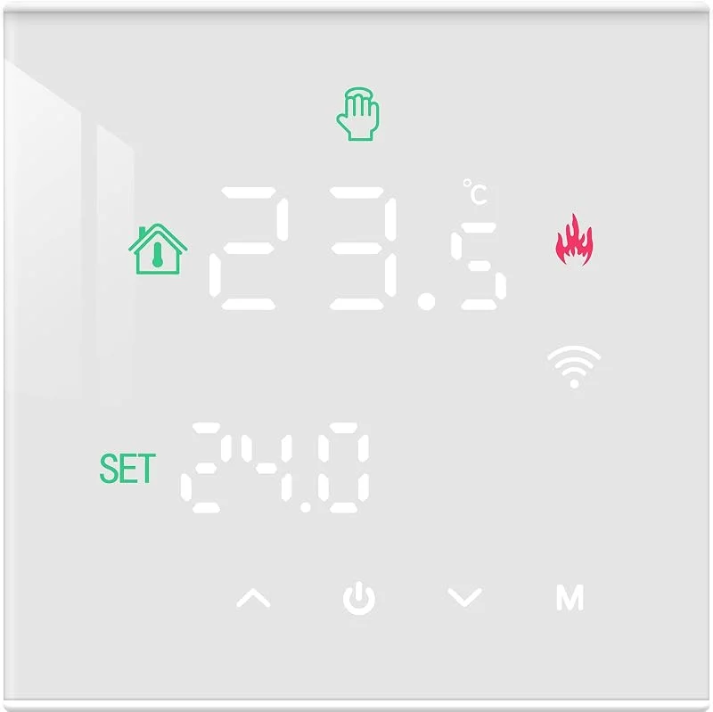 Beok Tuya Termostato WiFi, Programmabile Intelligente, Termostato Ambiente Riscaldamento Elettrico 16A con Linea di Rilevamento Esterna, Touch Screen LCD, TGW60W-WIFI-EP Bianco